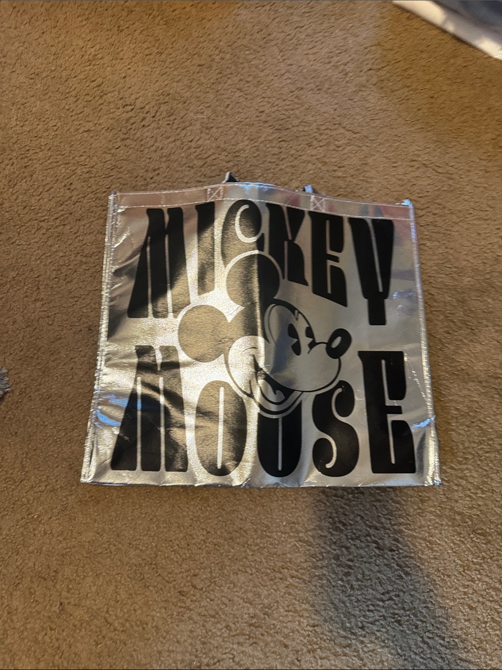Disney Silver Metallic Mickey Mouse Tote with Black Print